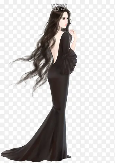 黑色手绘皇冠礼服皇后
