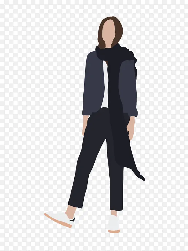 带着围巾的女性青年插画形象人物素材