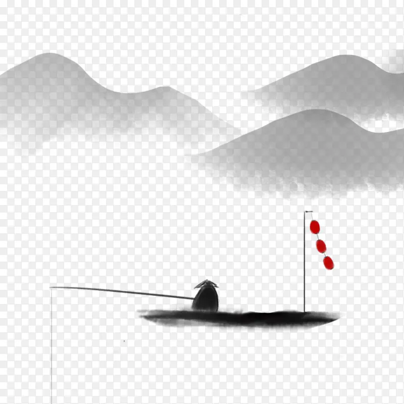 中国水墨，墨迹喷溅，笔触笔刷，船夫
