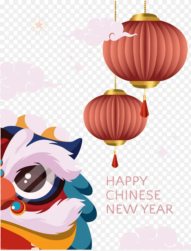新春扁平舞狮灯笼气氛元素