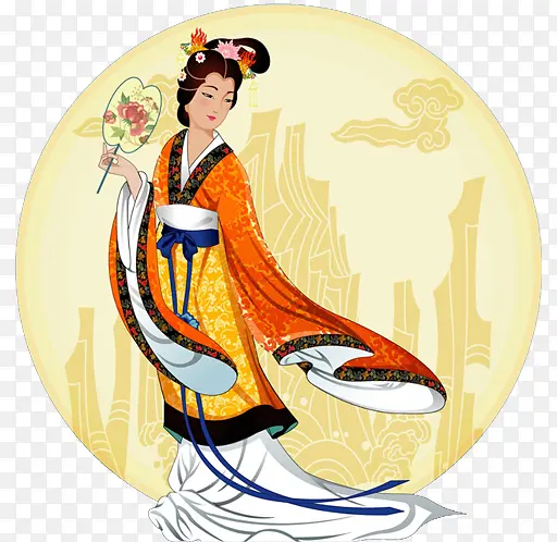 中秋古典摇扇美女月亮图