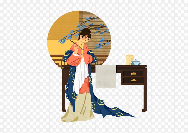 古风手绘插画元素侍女