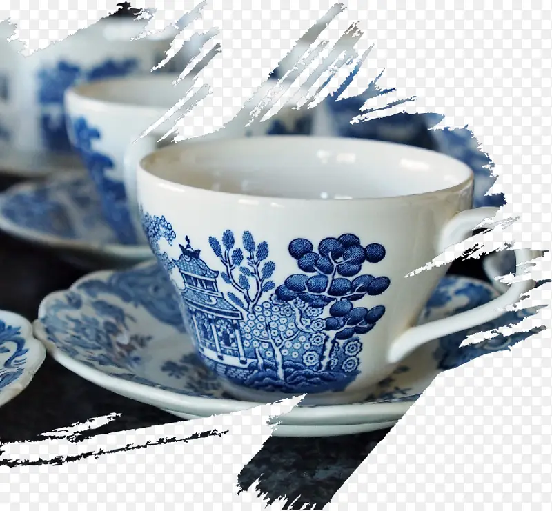 古风青花瓷墨迹图片