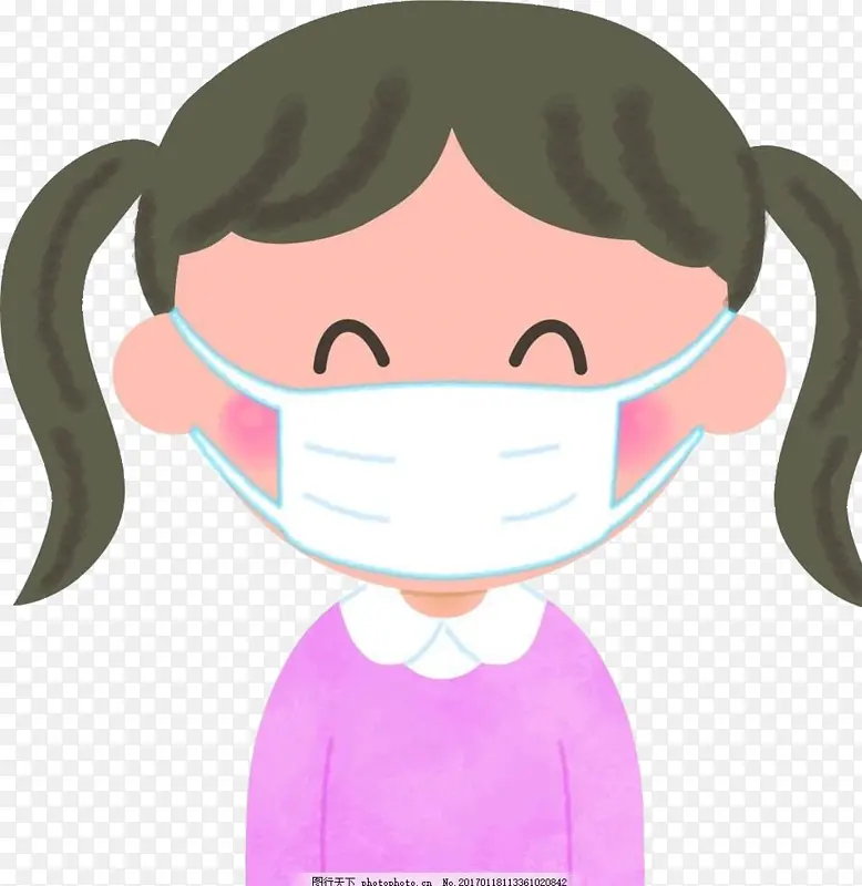 戴口罩的可爱小女孩