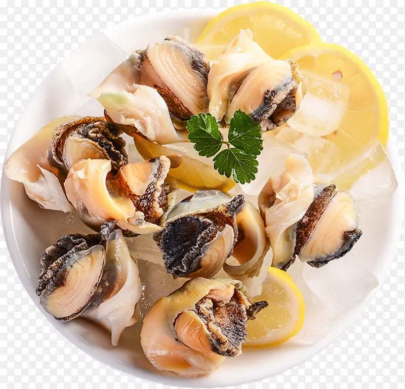 一盘新鲜的海螺肉特写镜头