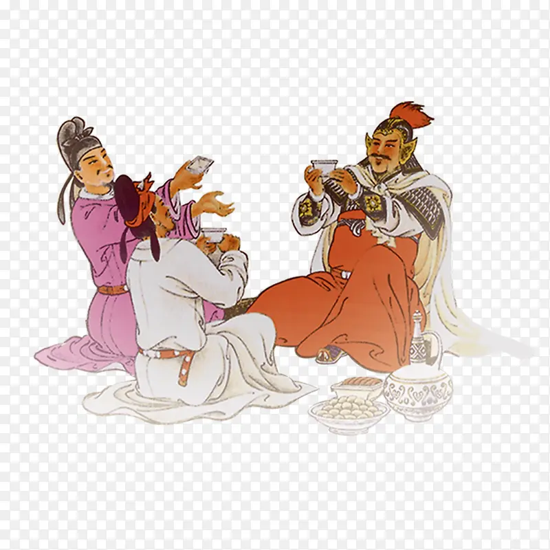 古人 聚会 喝酒 插画