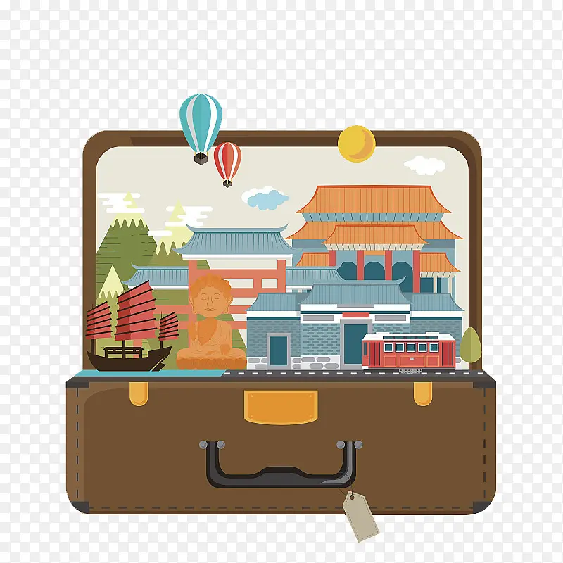 香港景点行李箱旅游元素