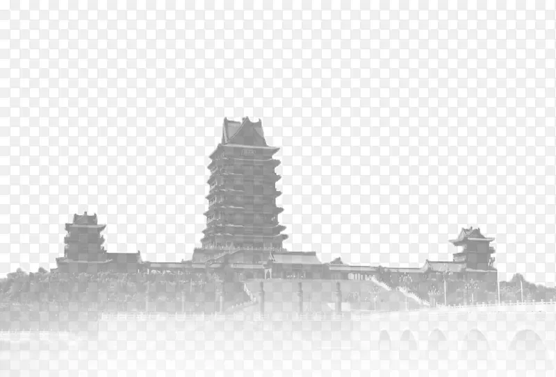 大西北建筑黑白剪影