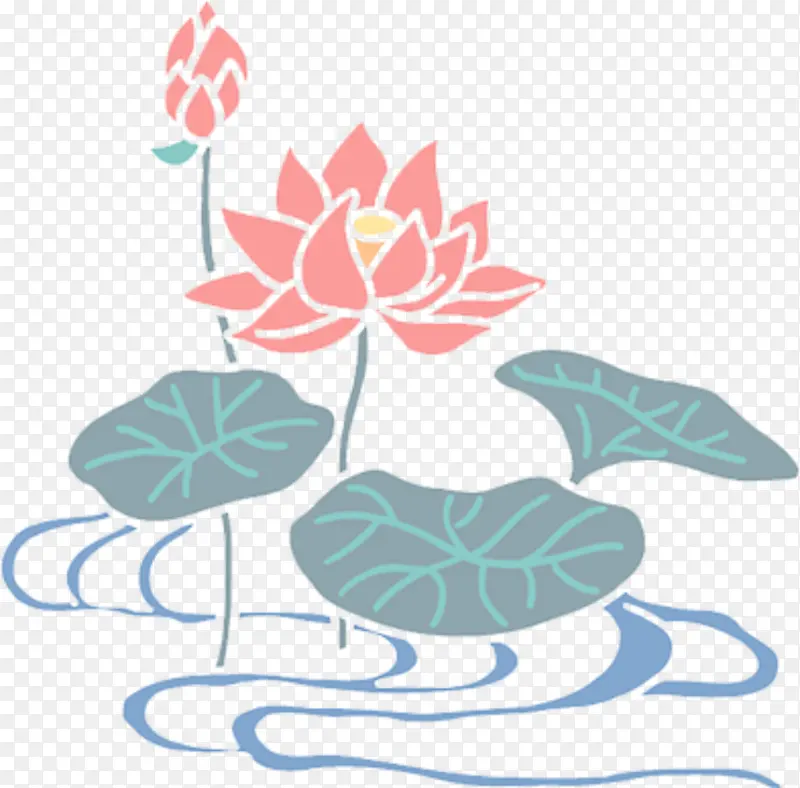水墨画湖水荷花