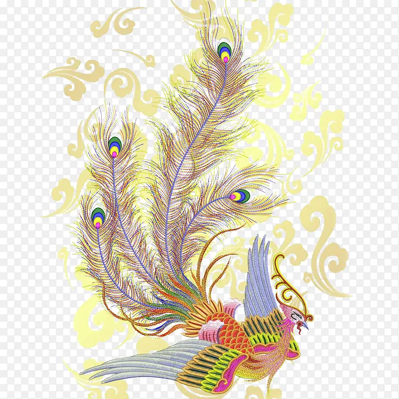 凤凰元素，手绘元素，雕刻元素，绣花元素
