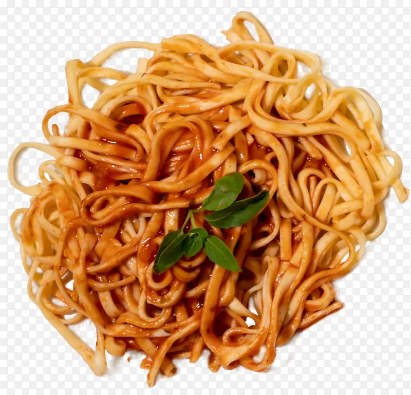 有片叶子装饰的拌面