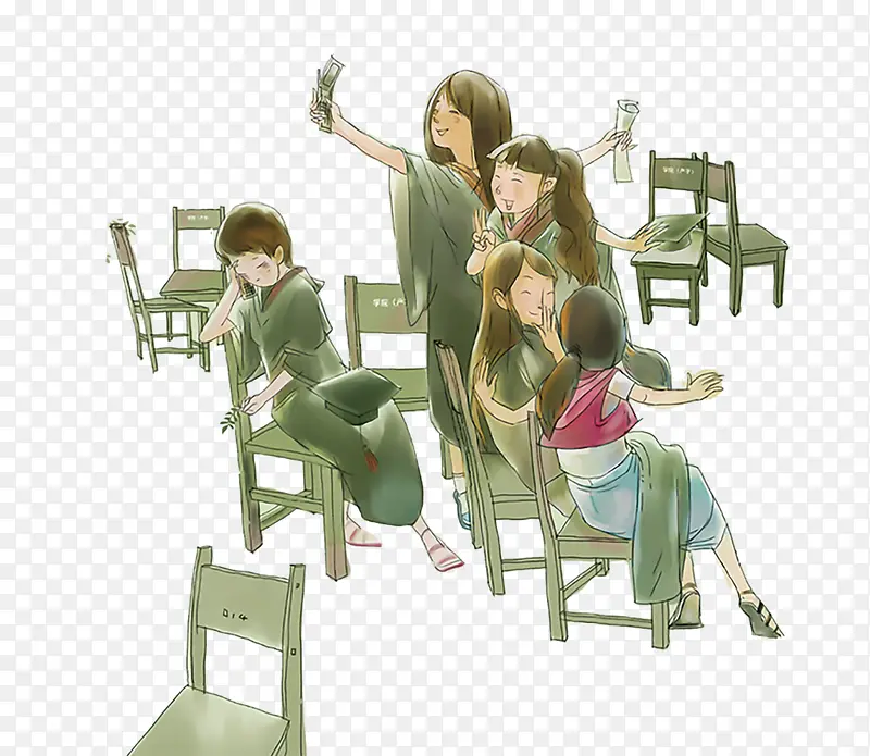 学生毕业教师合影插画素材