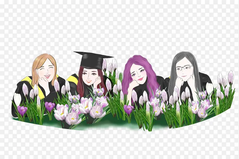 学生毕业合影插画素材