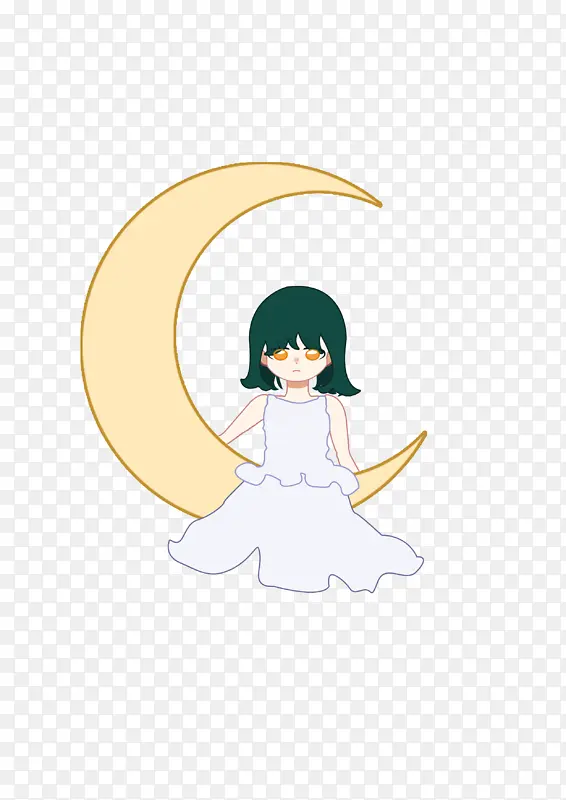 坐在月亮的小女孩