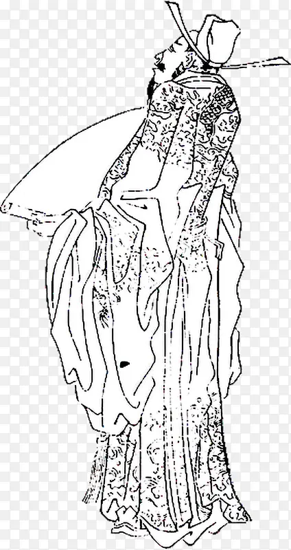 狄仁杰水墨画，侧面