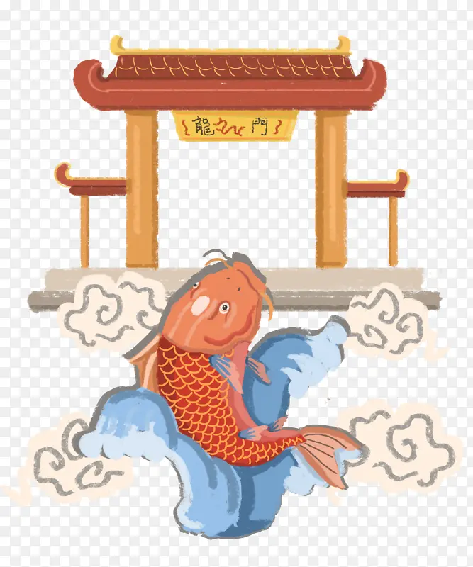 国潮风鱼跃龙门装饰图案