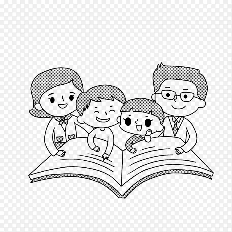 一家四口在一起读书