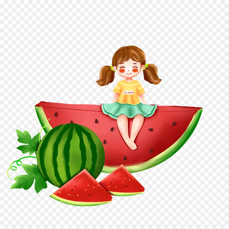 大暑西瓜上的女孩