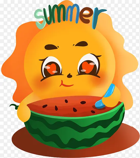 可爱大太阳大西瓜插画