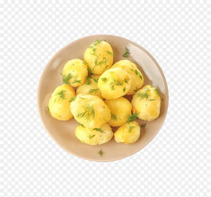 盘子里的煮土豆
