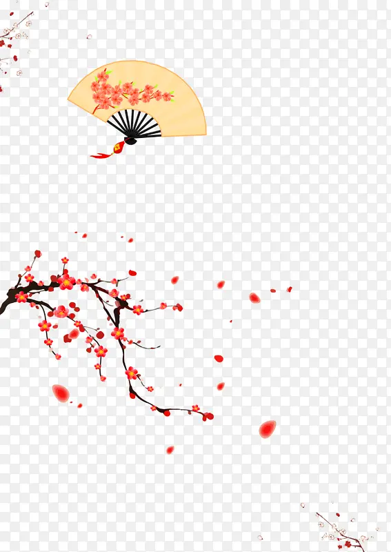 梅花，扇子，红色
