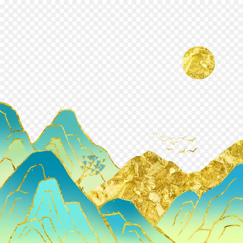 国潮鎏金金箔国潮山水