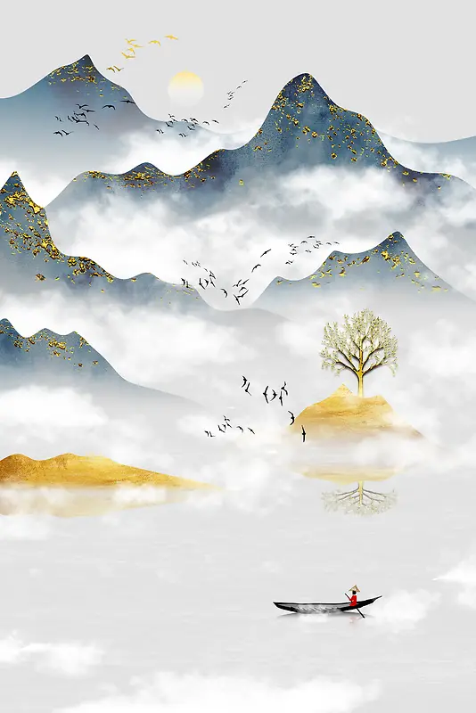 中国风山水分层元素