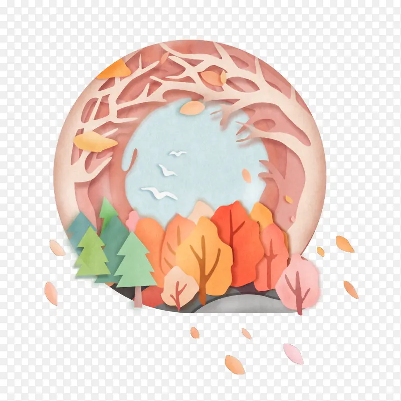 秋天落叶小插画
