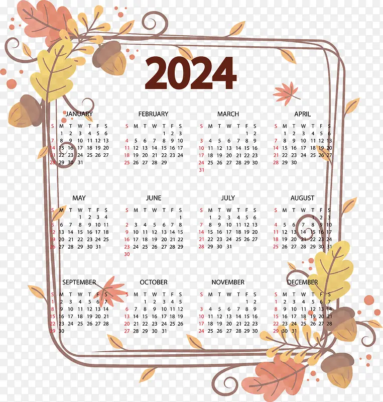 日历-2024年可打印日历秋季模板