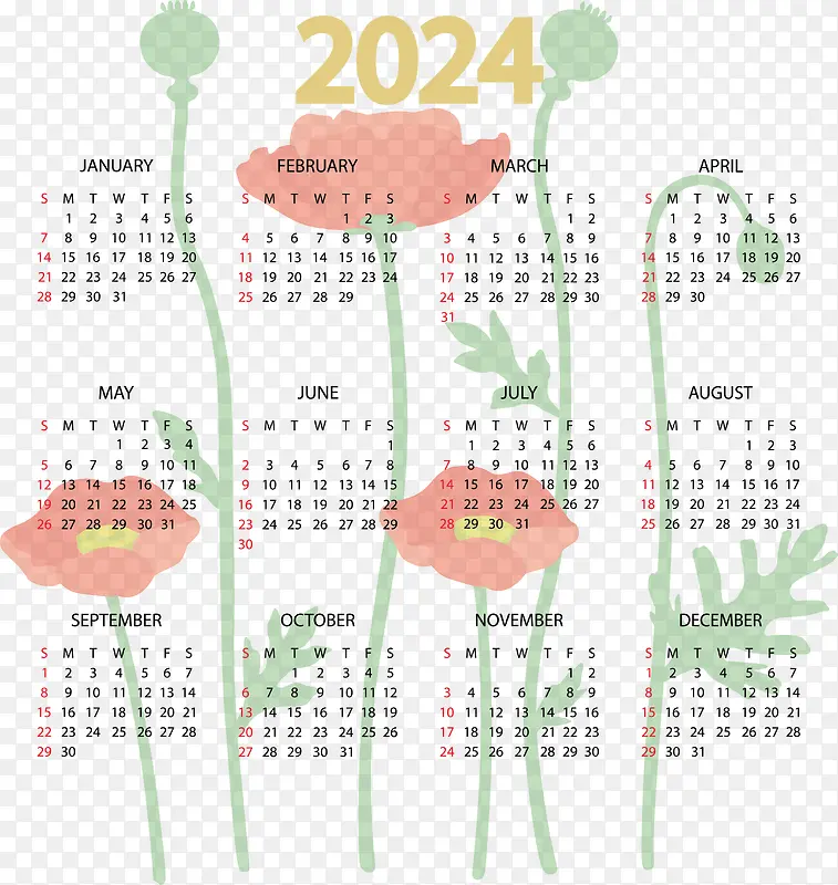 日历-2024年可打印日历