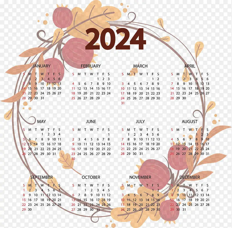 日历-2024年可打印日历秋季模板