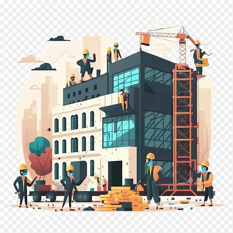 卡通工人和建筑-劳动节