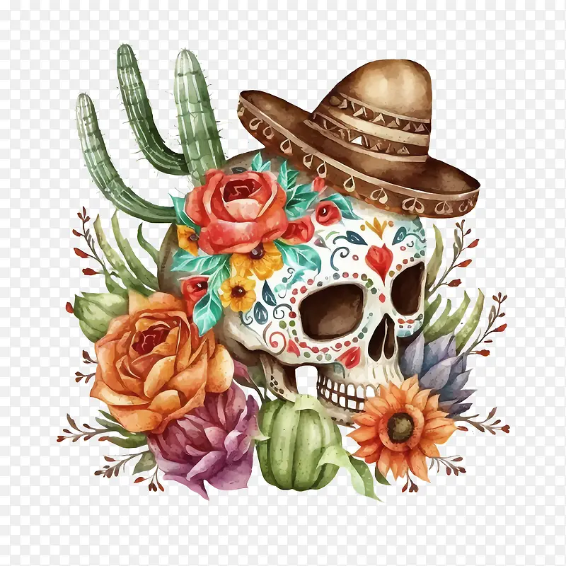 cincodeMayo-cincodeMayo水彩头骨复古头骨