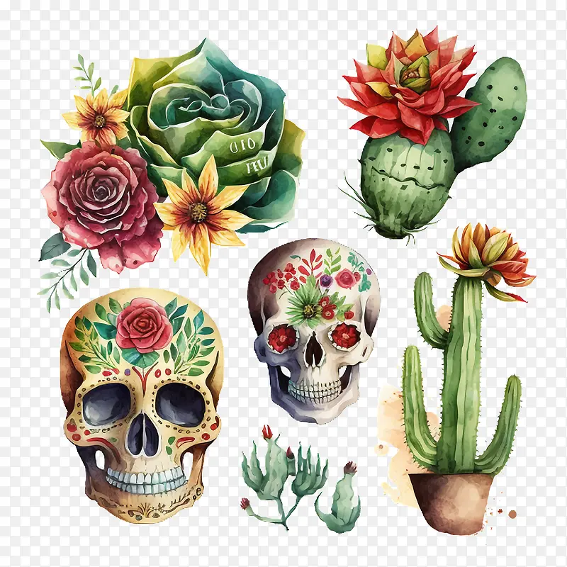 cincodeMayo-cincodeMayo水彩头骨复古头骨墨西哥糖头骨