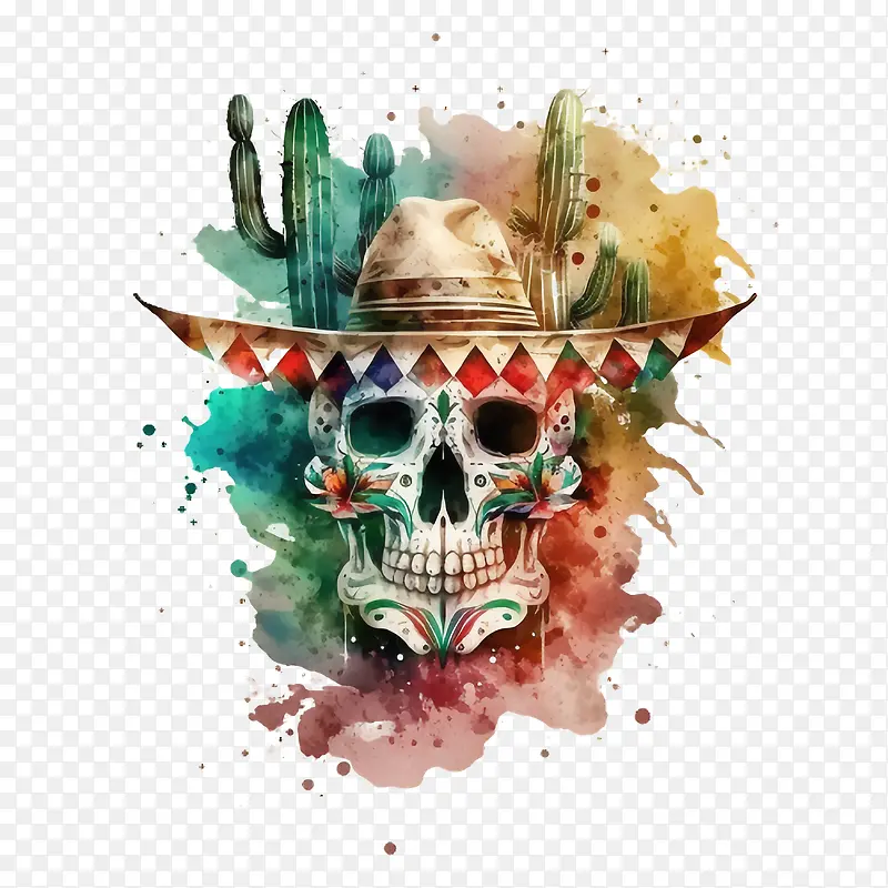 cincodeMayo-cincodeMayo水彩头骨复古头骨