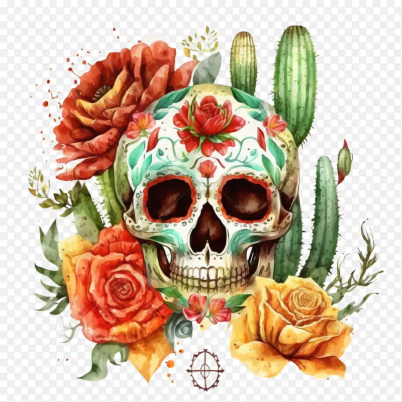 cincodeMayo-cincodeMayo水彩头骨复古头骨墨西哥糖头骨