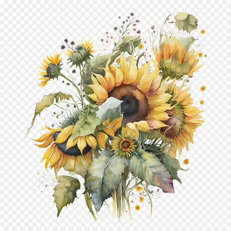水彩向日葵花束-水彩向日葵花束向日葵花束