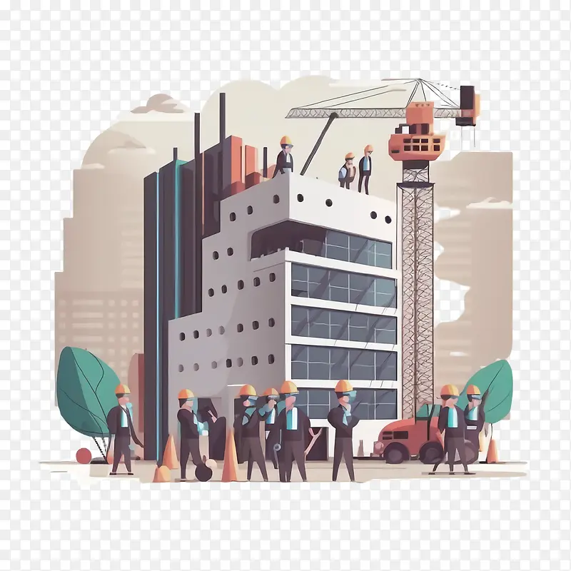 卡通工人和建筑-劳动节