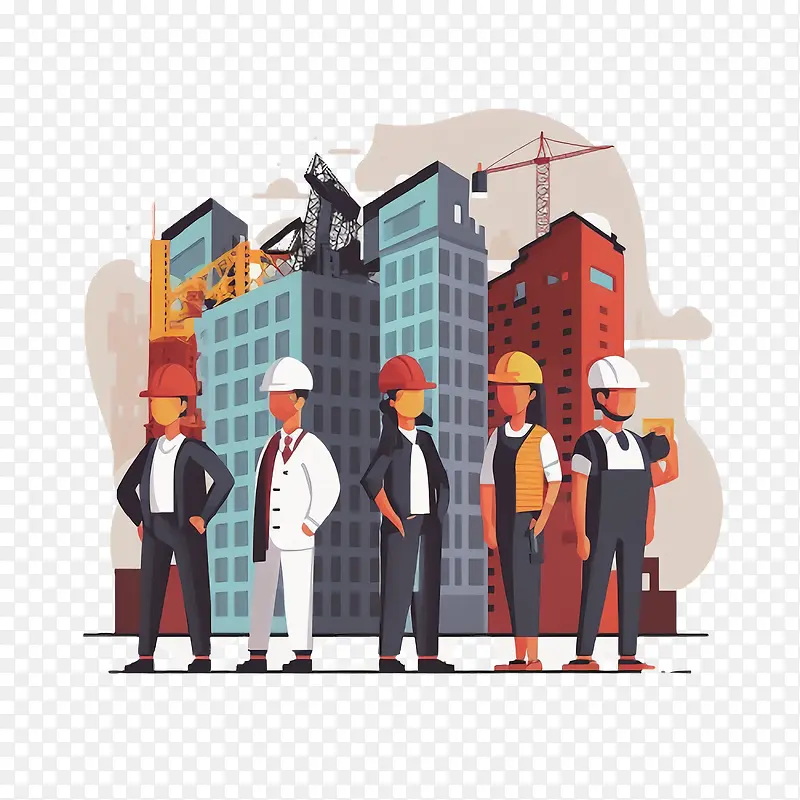 卡通工人和建筑-劳动节