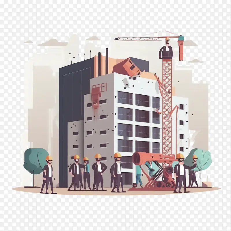 卡通工人和建筑-劳动节