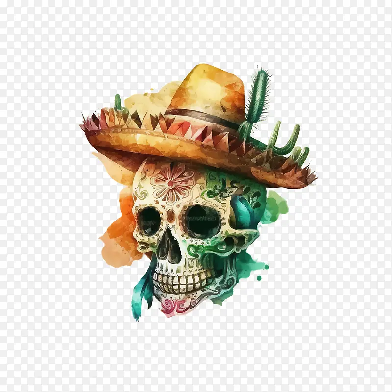 cincodeMayo-cincodeMayo水彩头骨复古头骨