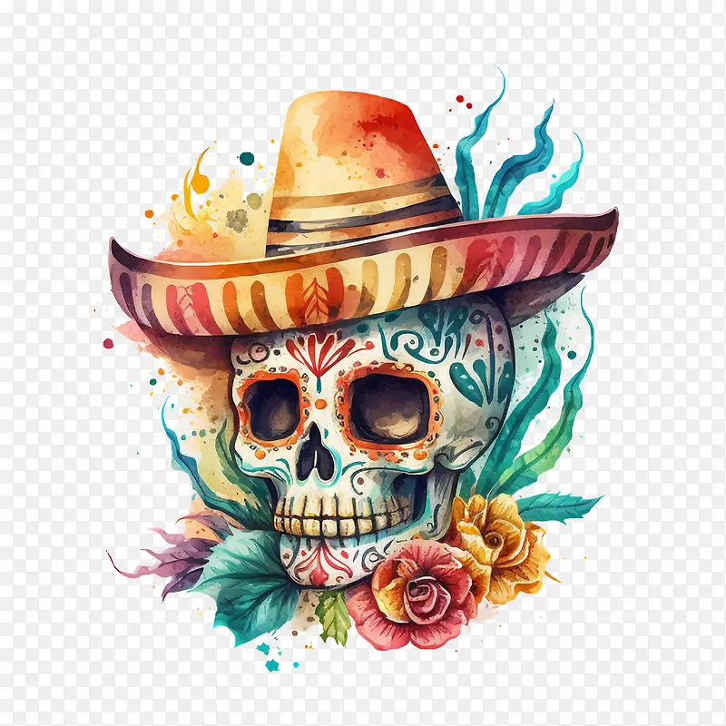 cincodeMayo-cincodeMayo水彩头骨复古头骨