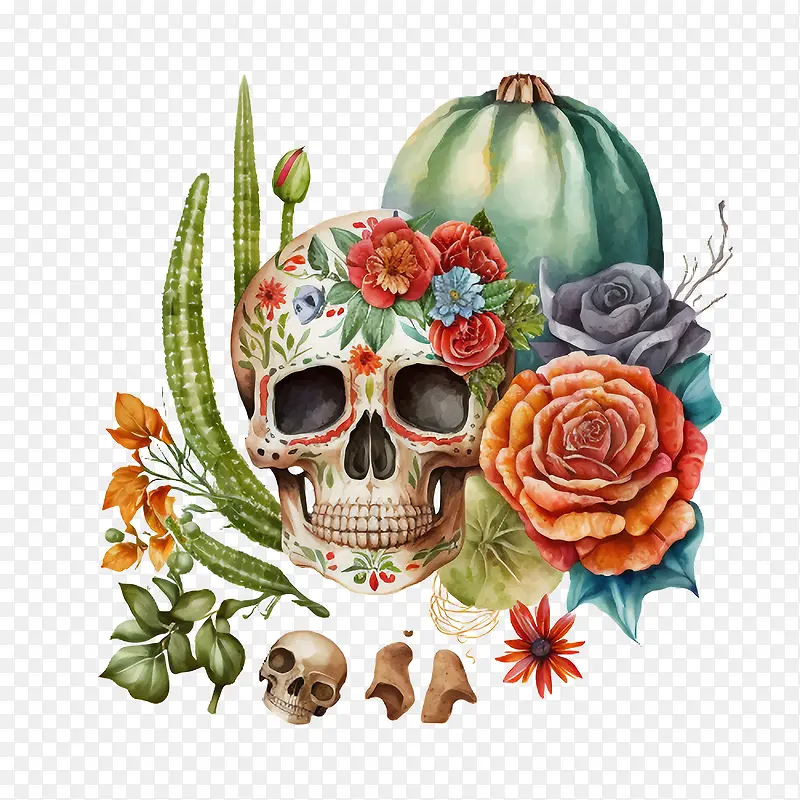 cincodeMayo-cincodeMayo水彩头骨复古头骨墨西哥糖头骨