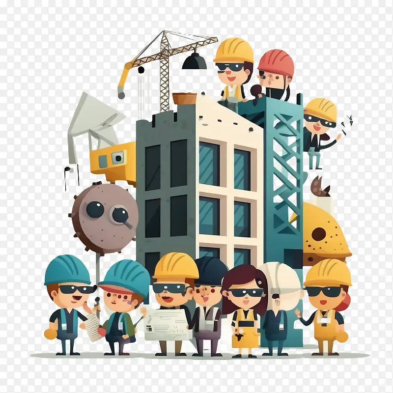 卡通工人和建筑-劳动节