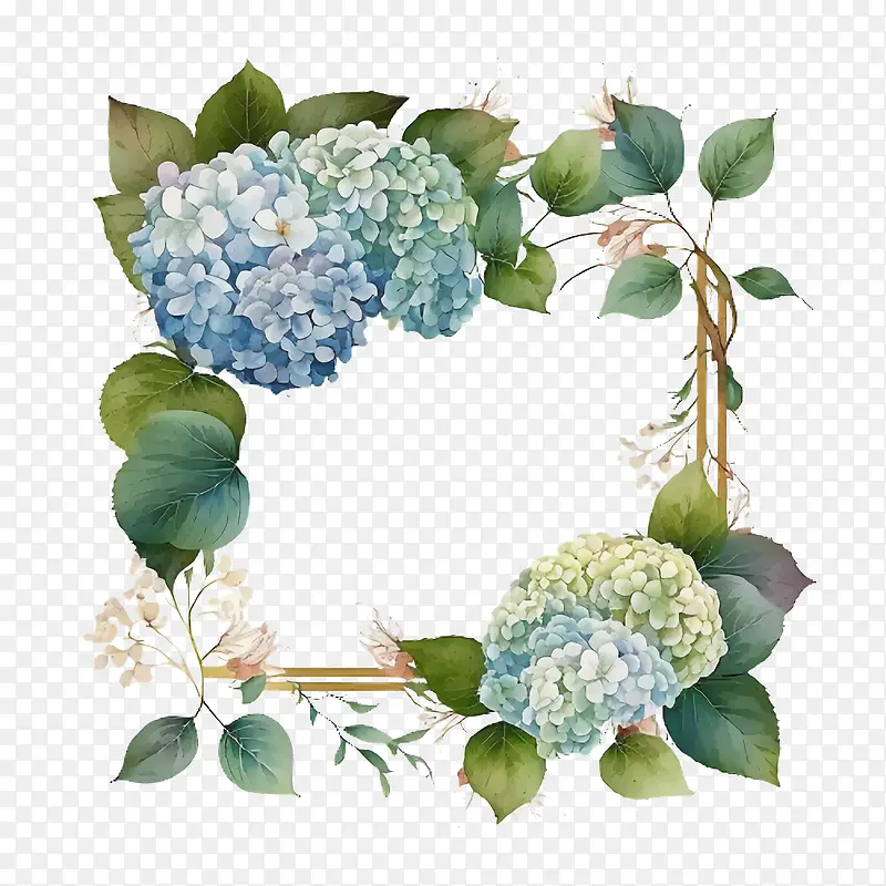 水彩绣球花-水彩绣球花蓝色绣球花绣球花环