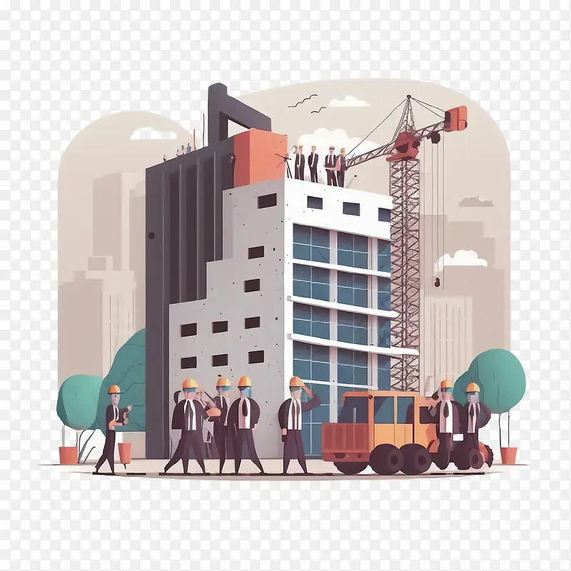 卡通工人和建筑-劳动节