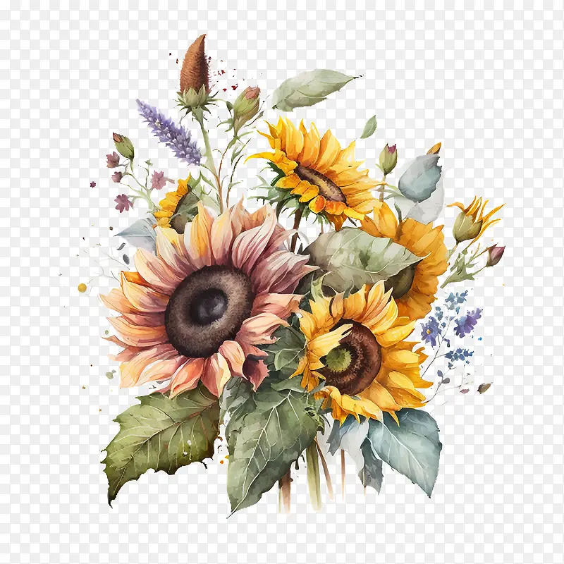 水彩向日葵花束-水彩向日葵花束向日葵花束