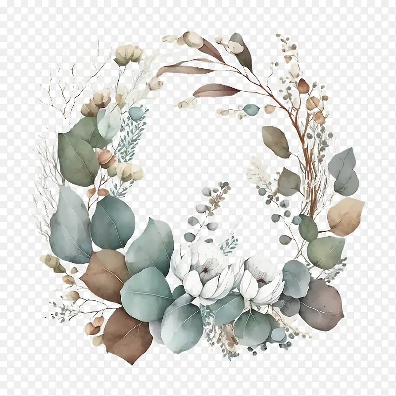 水彩桉树-水彩桉树简单花环桉树花环