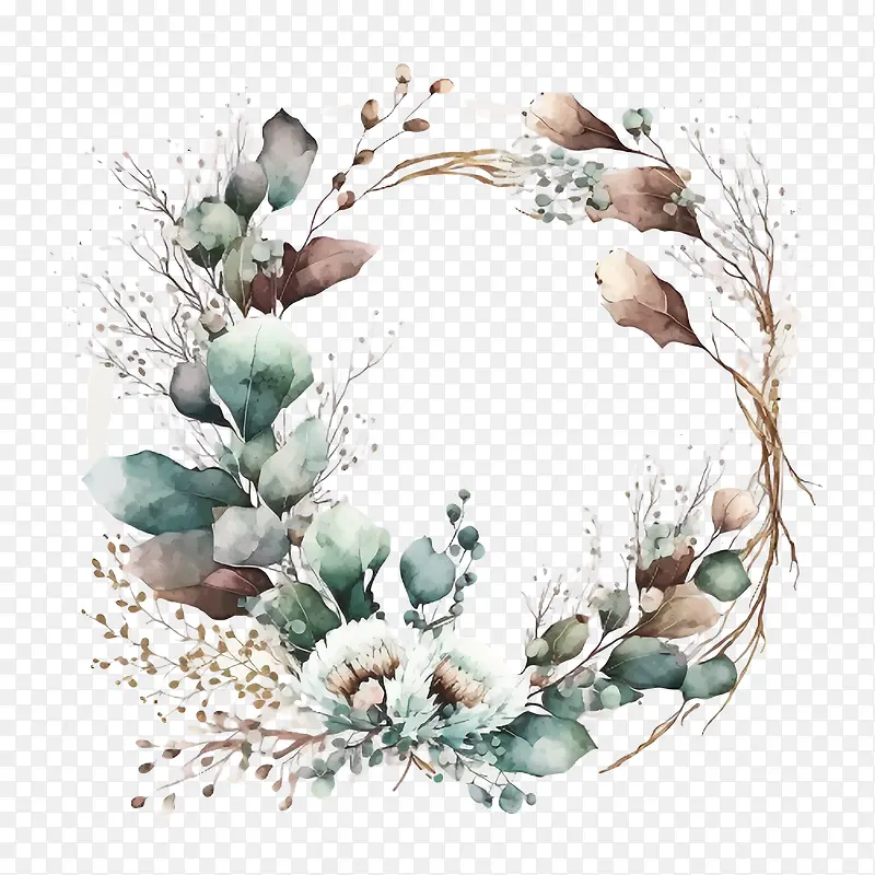 水彩桉树-水彩桉树简单花环桉树花环