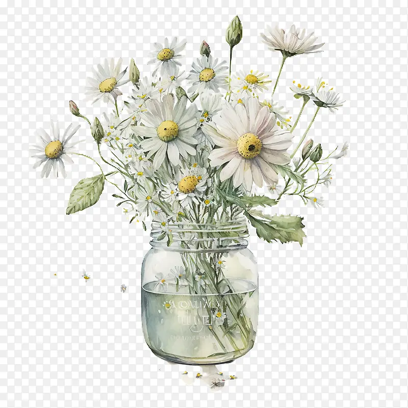 水彩雏菊-水彩雏菊水彩插花
